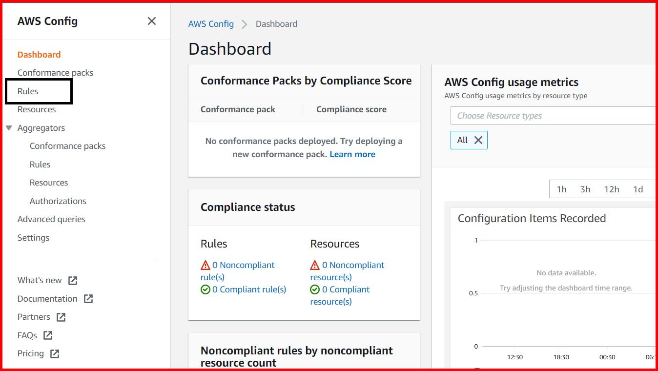 Picture showing the Rules menu in AWS config for creating the new rule